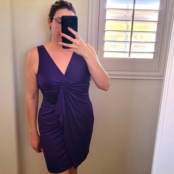 Laila Azhar Dresses & Skirts - LAILA AZHAR Purple Silk Twist Front Dress Size Large